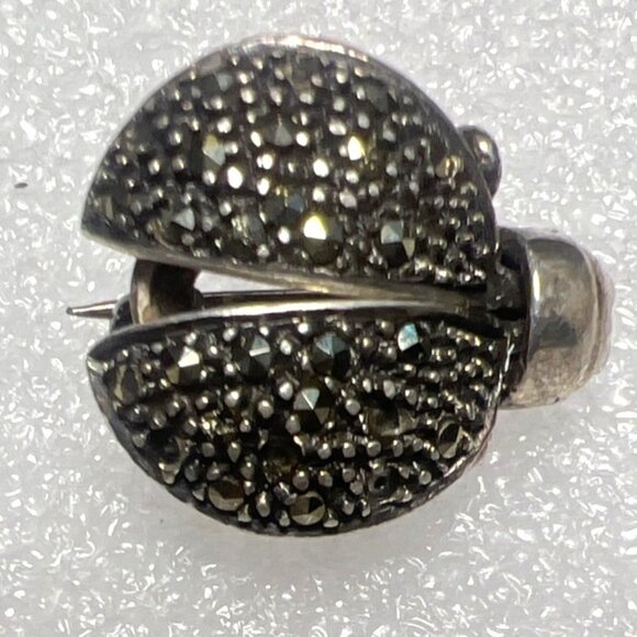 Vintage Ladybug Trembler Brooch Pin Sterling Silver Marcasite 925 Signed - Picture 2 of 7